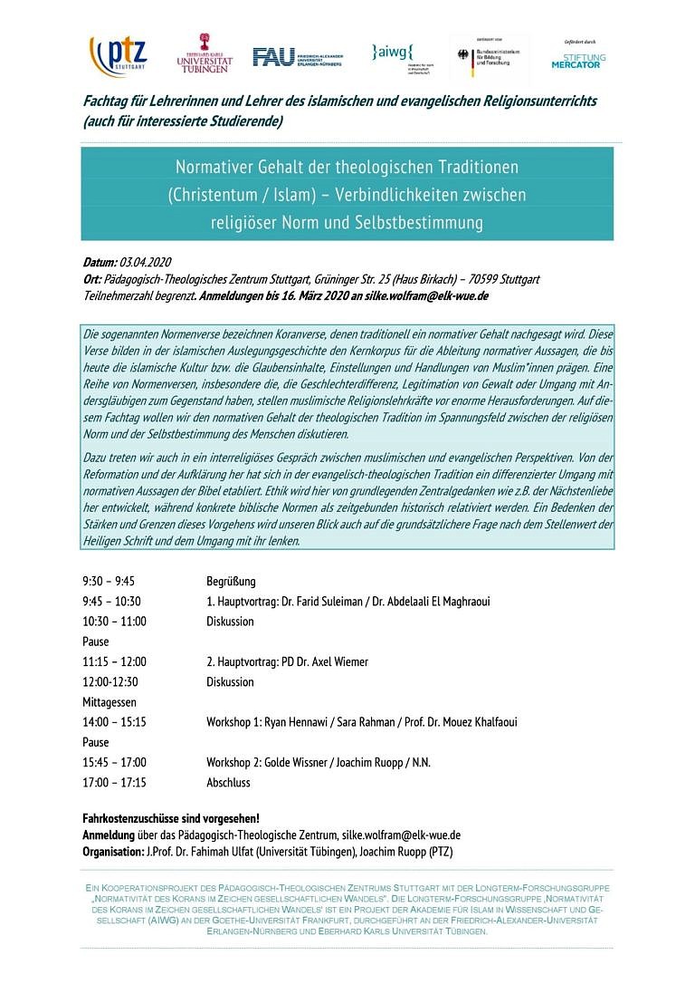 Fachtag für Lehrerinnen und Lehrer des islamischen und evangelischen Religionsunterrichts (auch für interessierte Studierende) – 03.04.2020