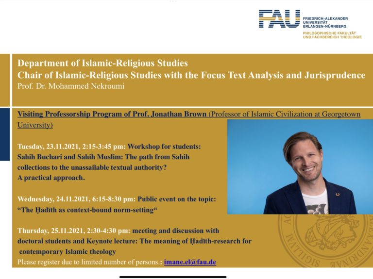 Veranstaltungen des Hadith-Forschers Prof. Jonathan Brown – verschoben
